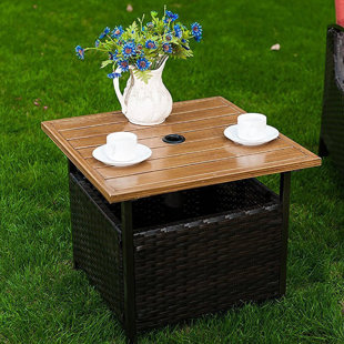 Umbrella Hole Patio Side Tables You Ll Love Wayfair Ca Feldt Solid Wood Side Table