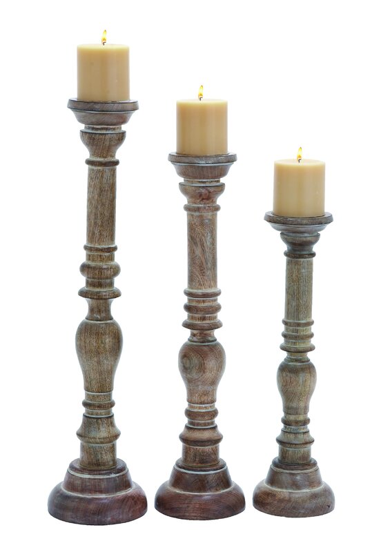 3 Piece Wood Candlestick Set & Reviews | Birch Lane