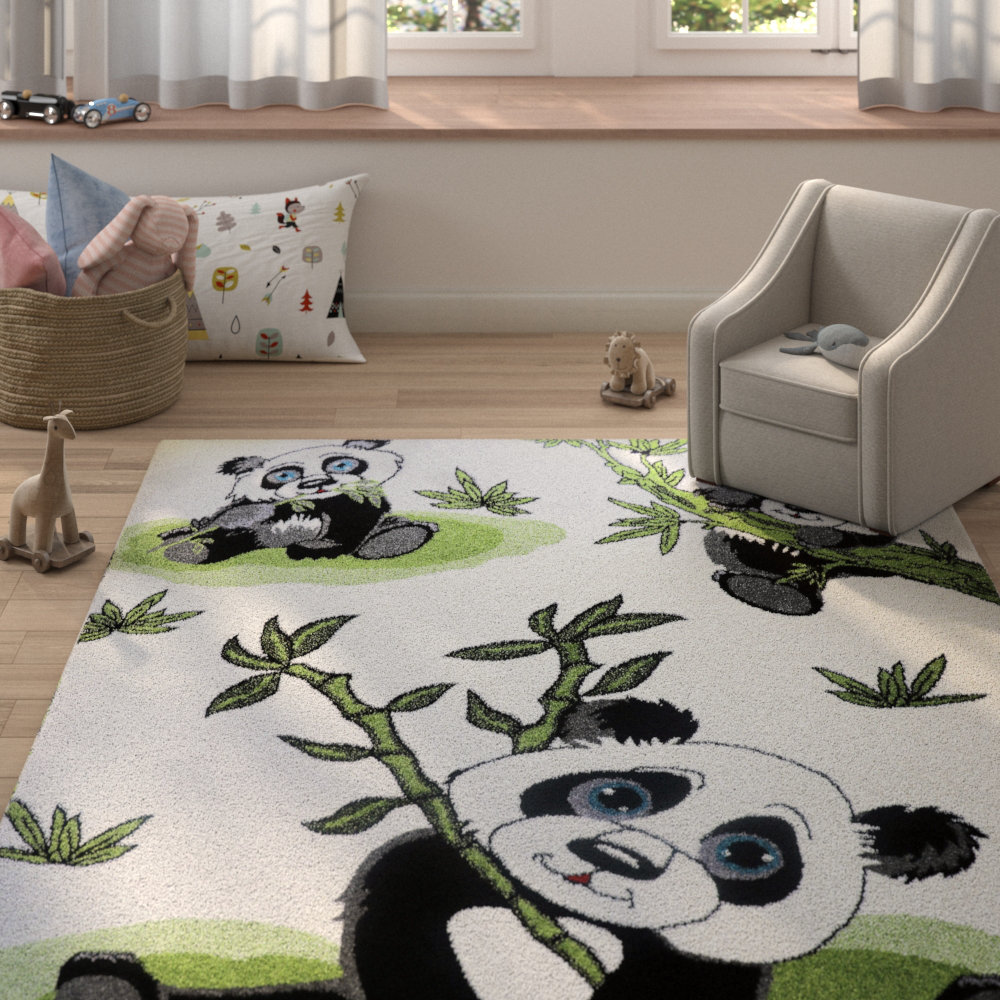 Zoomie Kids Ketchum Panda Bamboo White Black Area Rug Wayfair
