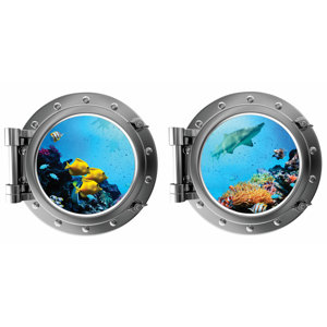 Tropical Fish and Shark with Coral Porthole Fabric Wall Decal