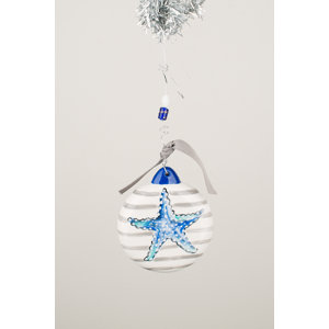 Striped Starfish Puff Ball Ornament