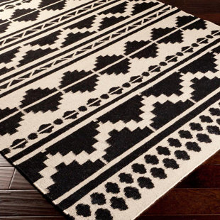 Brayden Studio Divina Handmade Wool Ivory Black Area Rug Wayfair Carrizales Hand Woven Wool Black Grey Ikat Area Rug