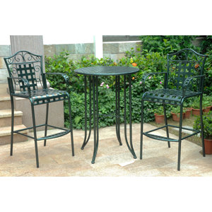 Snowberry 3 Piece Wrought Iron Bar Height Bistro Patio Set