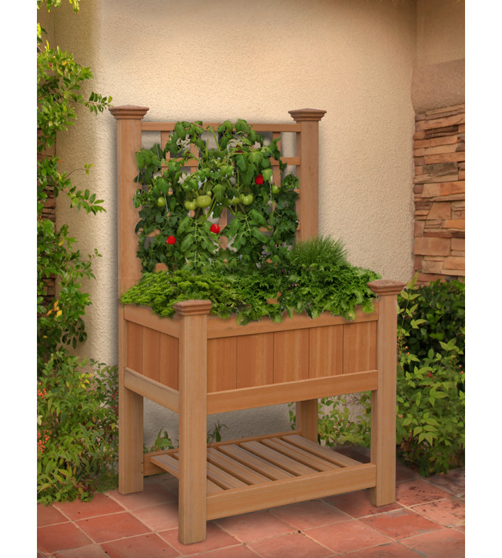 New England Arbors Bloomsbury Composite Raised Garden Vinyl Trellis