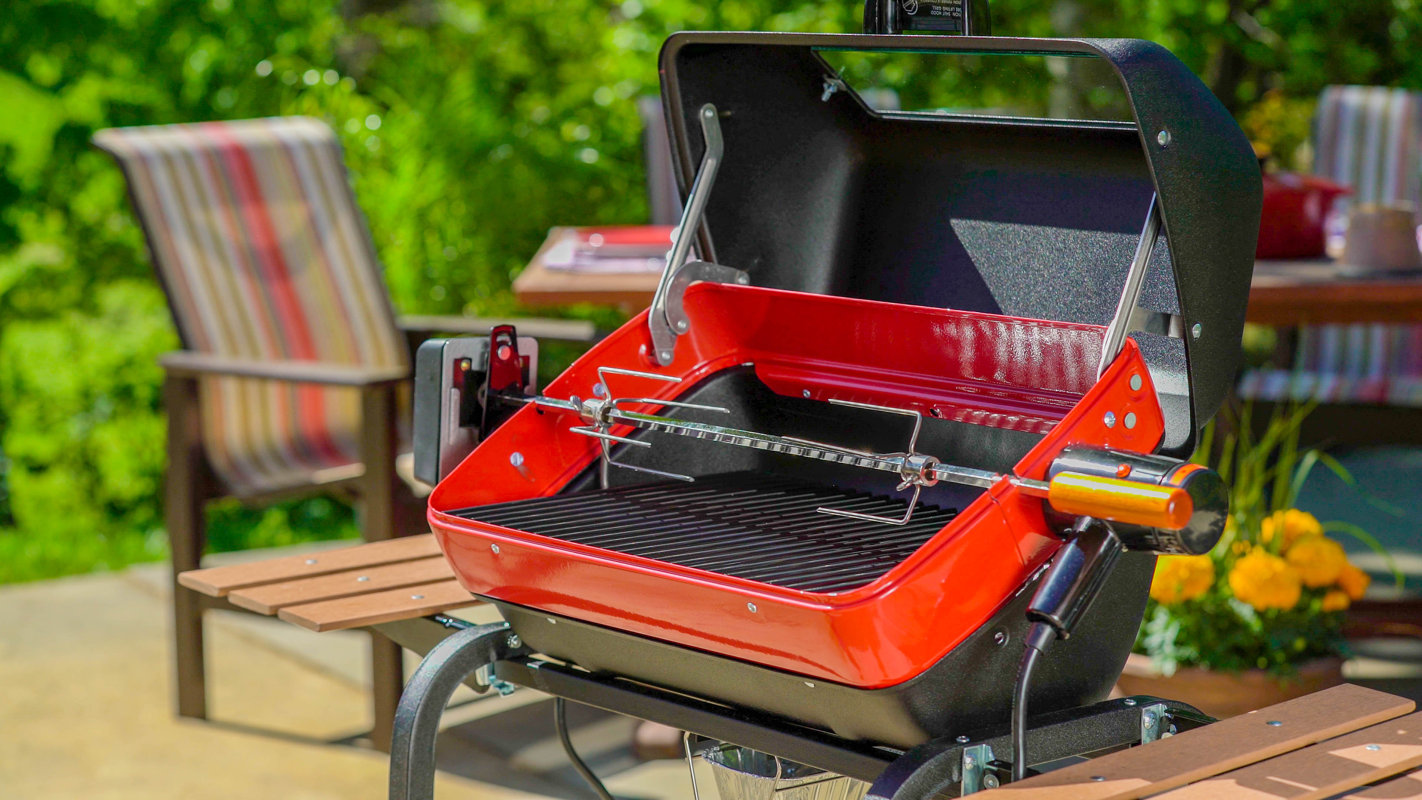 Meco Easy Street Electric Cart Grill with Folding Side Tables, Shelf