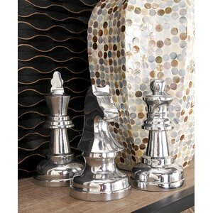 Silvertone 3 Piece Chess Sculpture Set