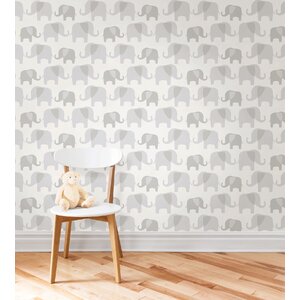 Gray Elephant Parade Wallpaper Roll