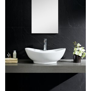 Modern Vitreous Large Oval Vessel Bathroom Sink with Overflow