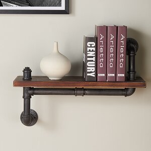 Rectangle Wood and Metal Floating Wall Shelf