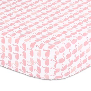 Light Coral Swan Fitted Crib Sheet