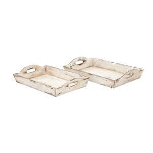 Wood 2 Piece Accent Tray Set