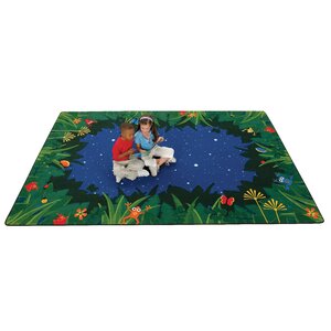 Emerado Peaceful Tropical Night Blue Area Rug