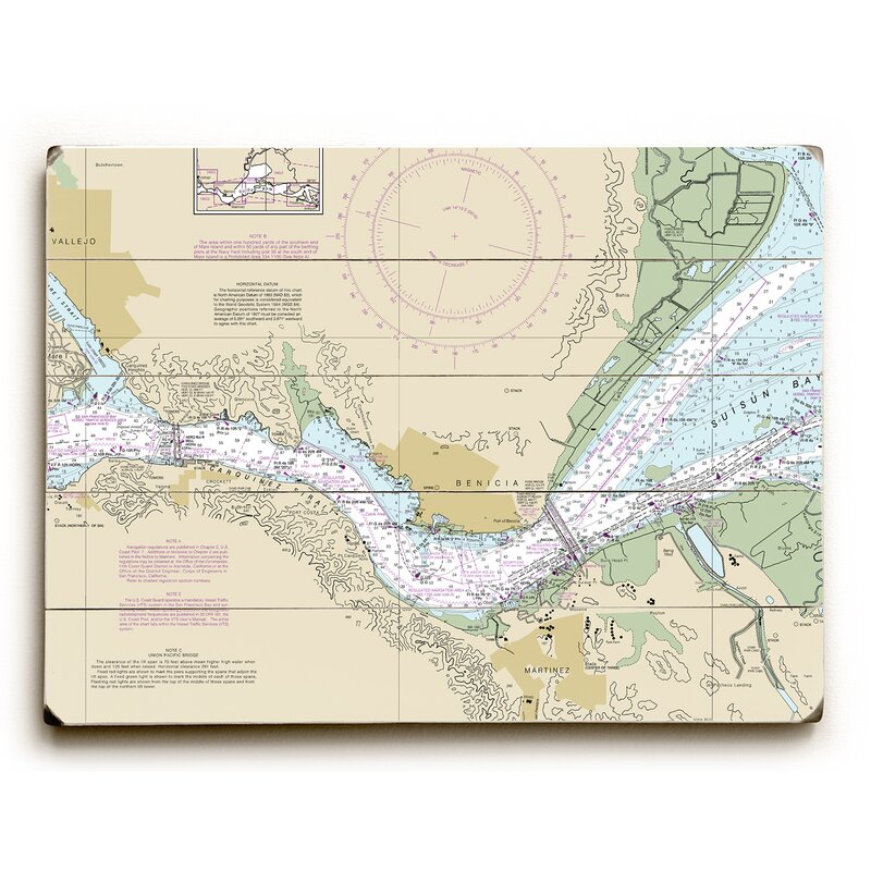 Ca Benicia Ca Nautical Chart Sign Graphic Art Print On Wood