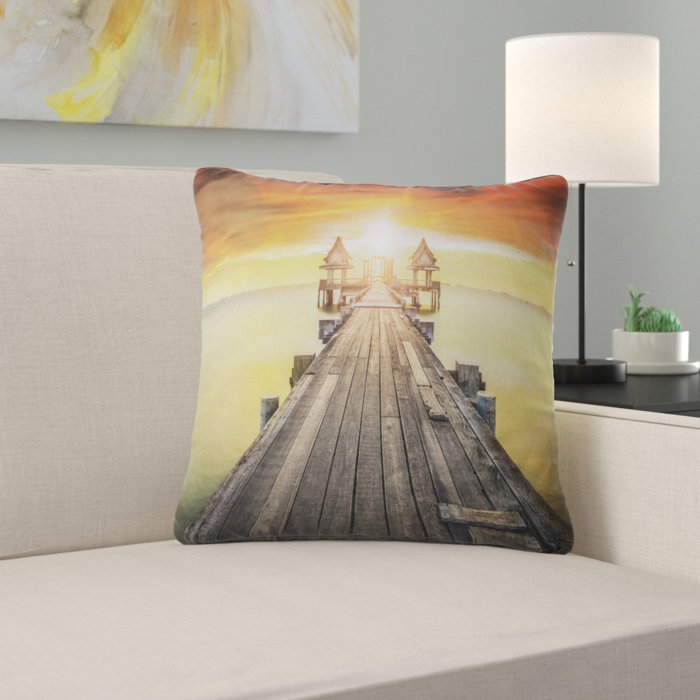 East Urban Home Pier Seascape Huge Wooden Pier Into Sun Pillow