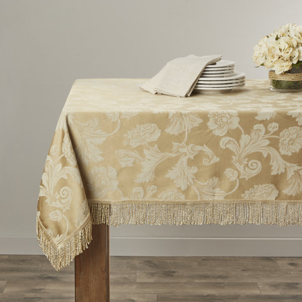 Violet Linen Classic Damask Design Fringes Tablecloth & Reviews Wayfair