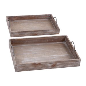 Wood 2 Piece Accent Tray Set