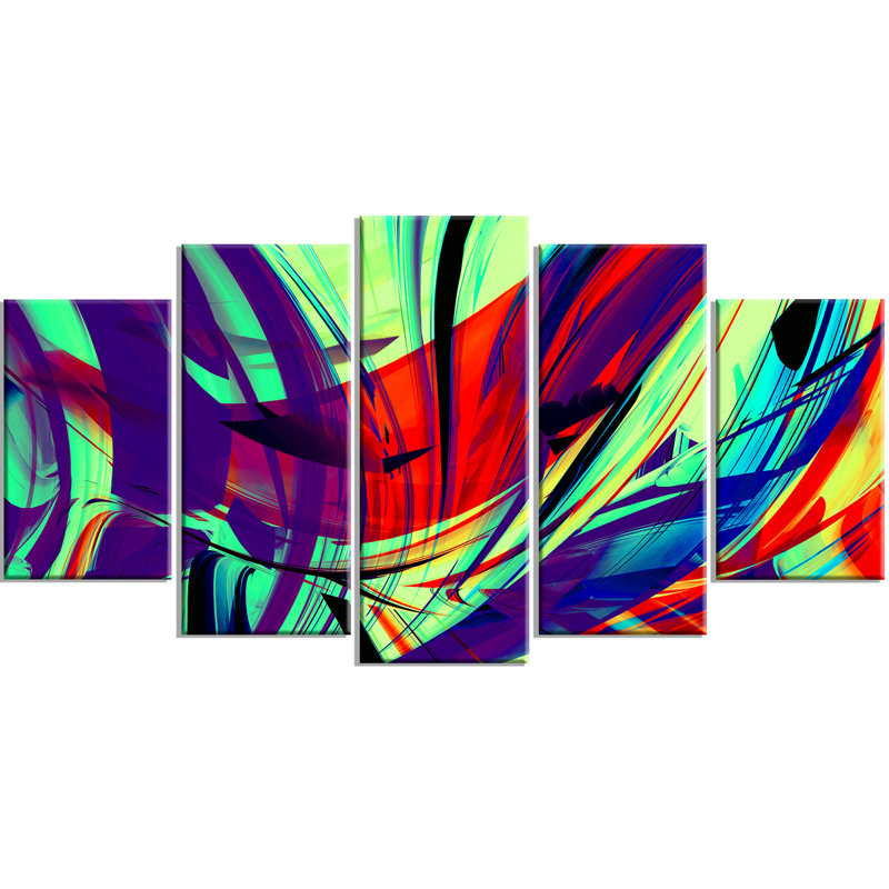 Metal Vinatge Lime Green Abstract Art 5 Piece Graphic Art Set