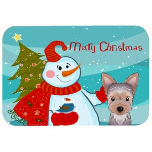 Snowman with Yorkie Puppy Kitchen/Bath Mat