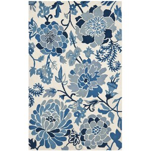 Clarington Floral Hand Tufted Wool/Cotton Azurite Area Rug