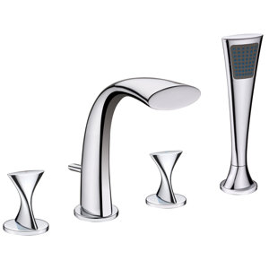 Twist Two Handle Deck Mount Roman Tub Faucet with Hand Shower