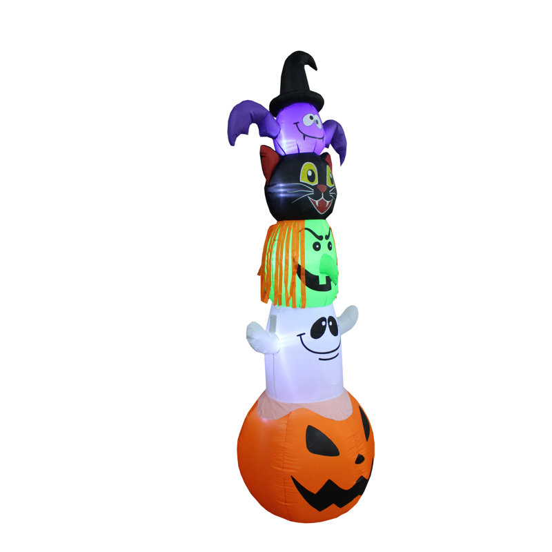 The Holiday Aisle Inflatable Stacked Bat Black Cat Witch Inflatable Stacked Bat Black Cat Witch Ghost And Pumpkin