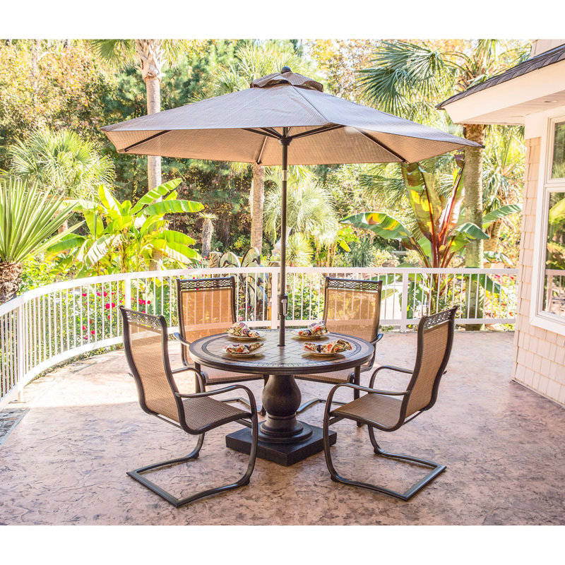 Fleur De Lis Living Bucci 5 Piece Outdoor Dinning Set With Table Bucci 5 Piece Outdoor Dinning Set With Table Umbrella