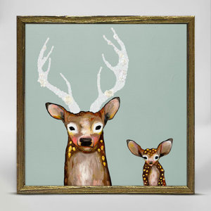 'Holiday - Frosted Buck and Baby' Framed Acrylic Painting Print on Canvas
