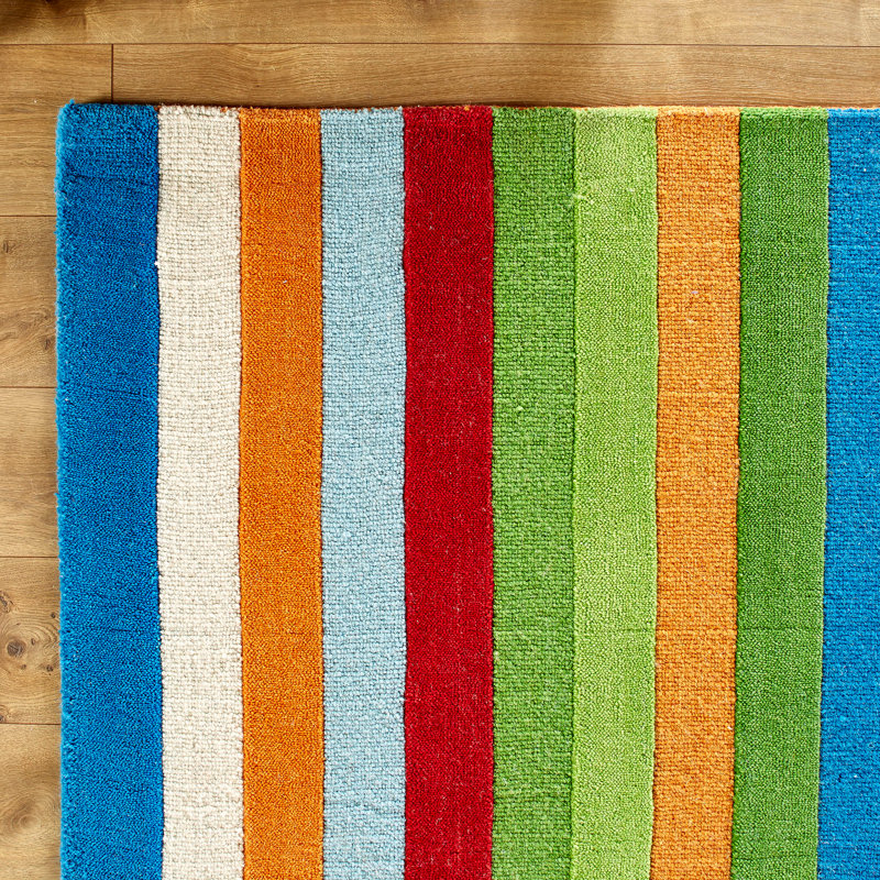 Birch Lane Kids™ Rainbow HandWoven Wool Green/Blue/Orange Area Rug
