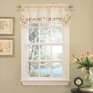 Old World Style Floral Embroidered Semi-Sheer Curtain Valance