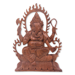 Ganesha's Blessing Balinese Artisan Carved Hindu Relief Panel of Ganesha Wall Du00e9cor