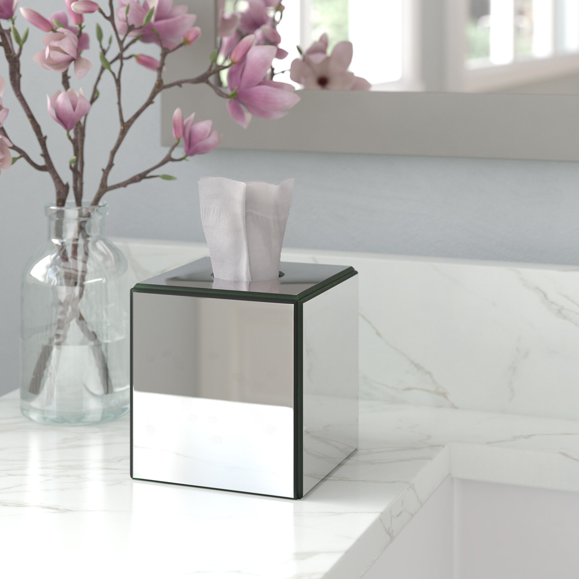 mirrored glass tissue box cover