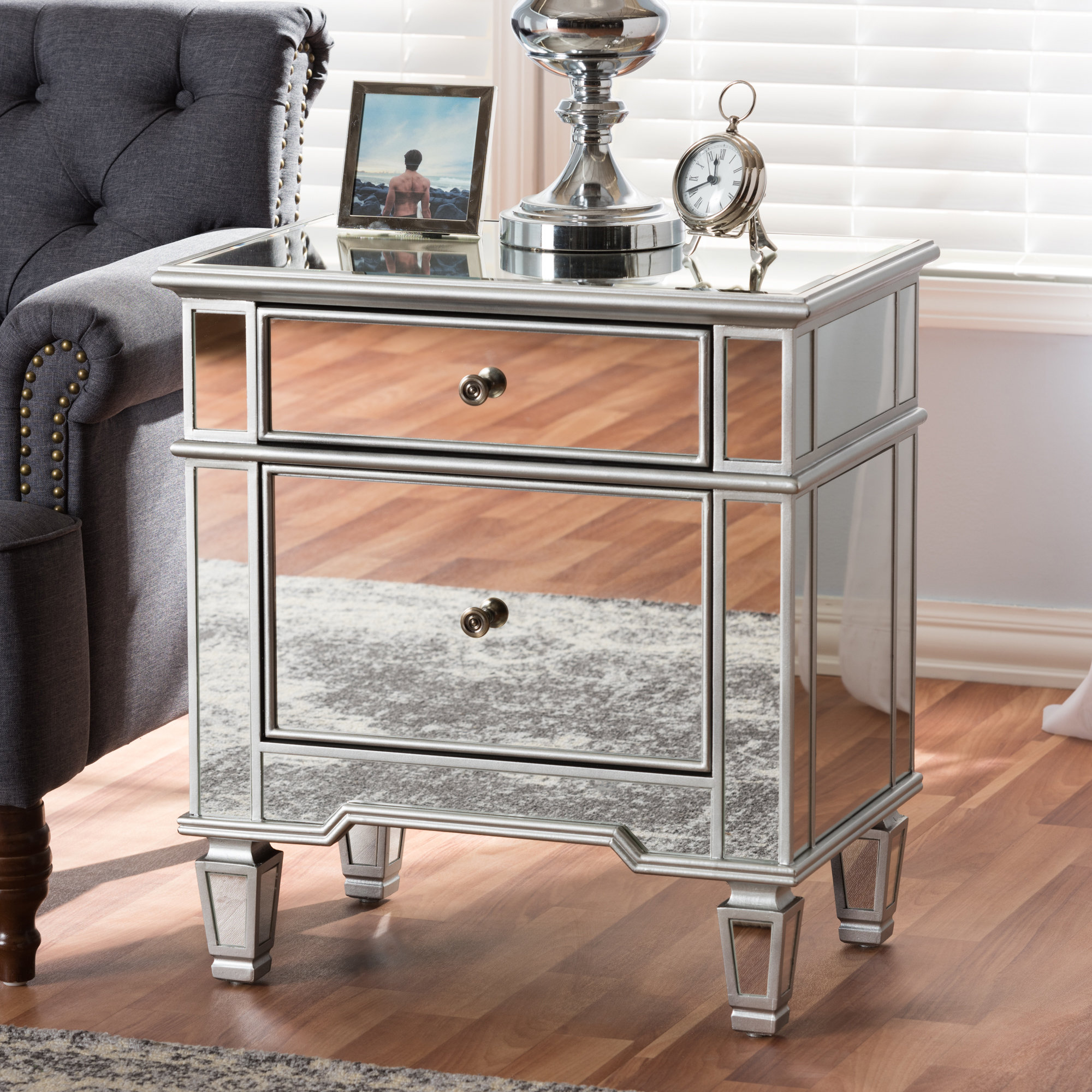 House Of Hampton Beglin Hollywood Regency Glamour Style Mirrored 2 House Of Hampton Beglin Hollywood Regency Glamour Style Mirrored 2 Drawer Nightstand Reviews Wayfair