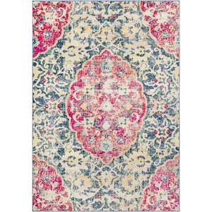 De Funiak Springs Machine Blue/Cream/Pink Area Rug