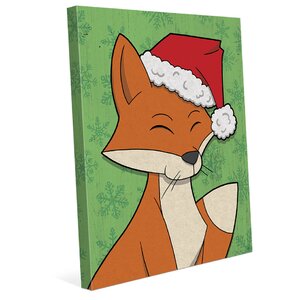 'Orange Christmas Fox in Green' Graphic Art on Wrapped Canvas