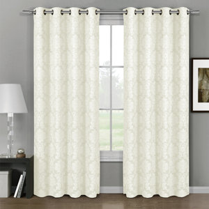 Michelle Jacquard Damask Semi-Sheer Grommet Curtain Panels (Set of 2)