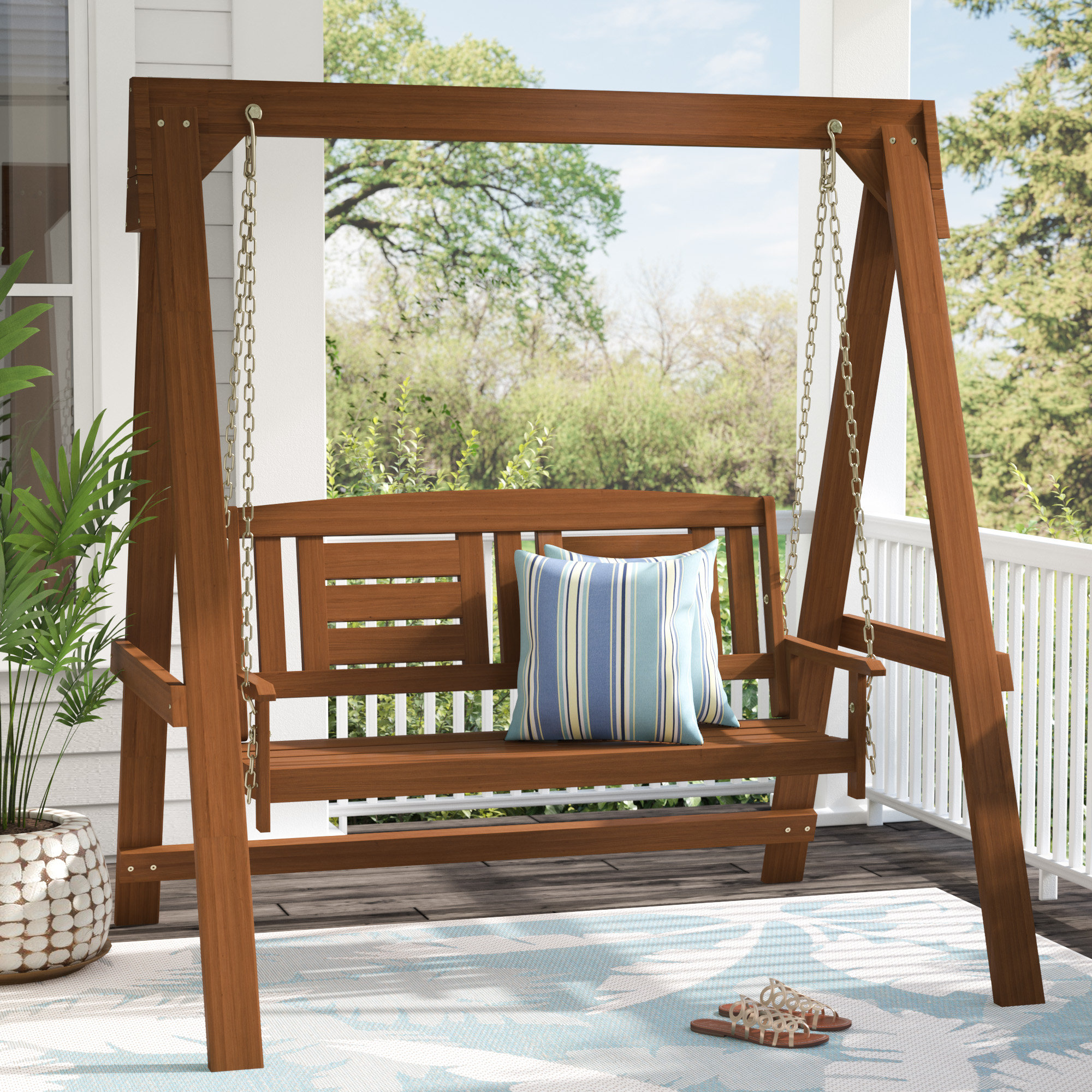 Langley Street Arianna Hardwood Hanging Porch Swing With Stand Langley Street Arianna Hardwood Hanging Porch Swing With Stand Reviews Wayfair