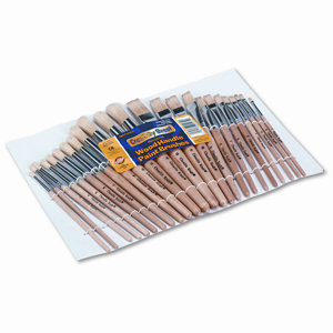 Natural Bristle Preschool Brushes, Hardwood Handles, Assorted Sizes, 24 per Set