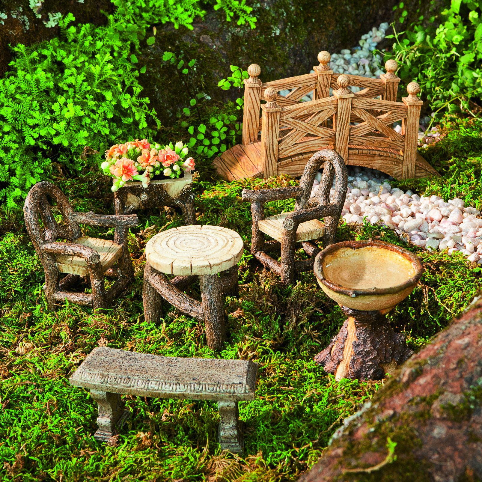 Plow & Hearth 7 Piece Woodland Fairy Garden Resin Furniture Set & Reviews Wayfair