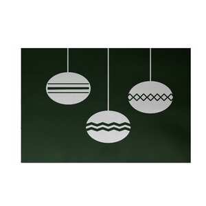 Geo-Bulbs Decorative Holiday Print Dark Green Indoor/Outdoor Area Rug