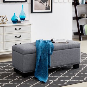 Hawley Textured Tufted Linen Storage Ottoman