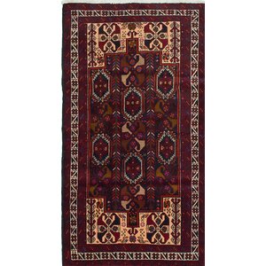 One-of-a-Kind Finest Baluch Wool Hand-Knotted Ivory/Red Area Rug