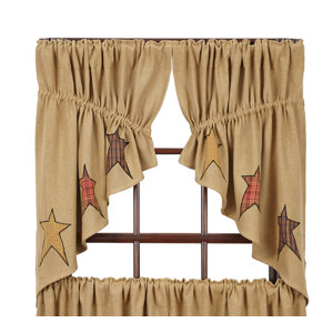 Lilian Burlap Applique Star Prairie Kitchen Curtains (Set of 2)