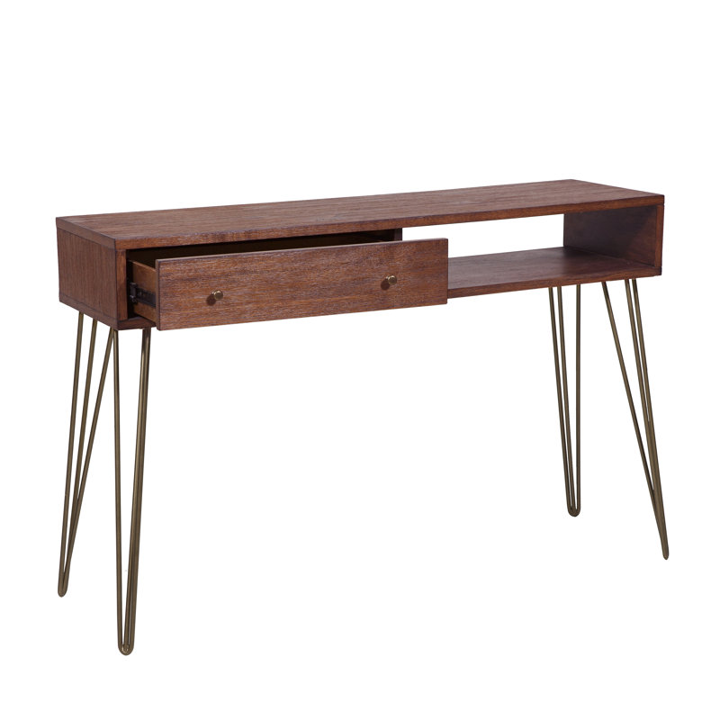Union Rustic Larock Mid Century 1 Drawer Storage Console ... Rivet hairpin wood and metal console table.