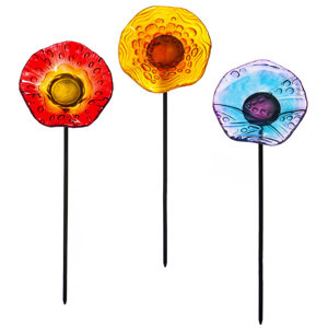 Whimsical Glass Plant Garden Stake Set (Set of 3)