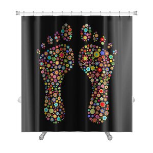 Human Touch Footprint Shape Made Up a Lot of Multicolored Small Flowers Premium Shower Curtain