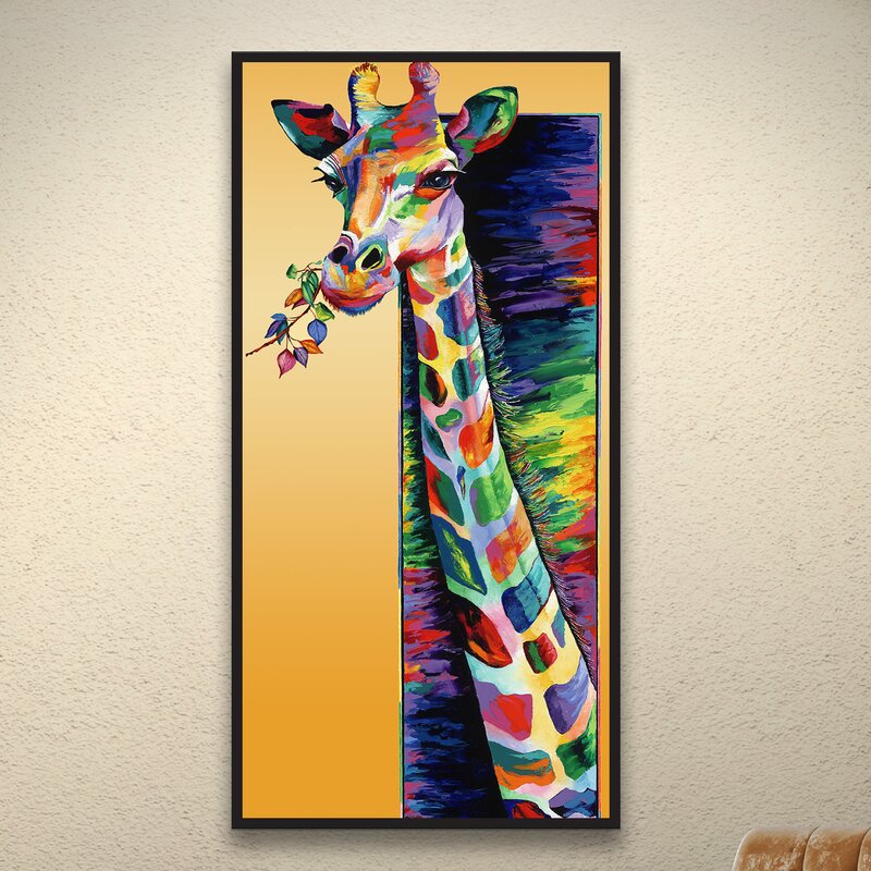 ArtWall Giraffe Eating by Linzi Lynn Framed Painting Print on Wrapped ...