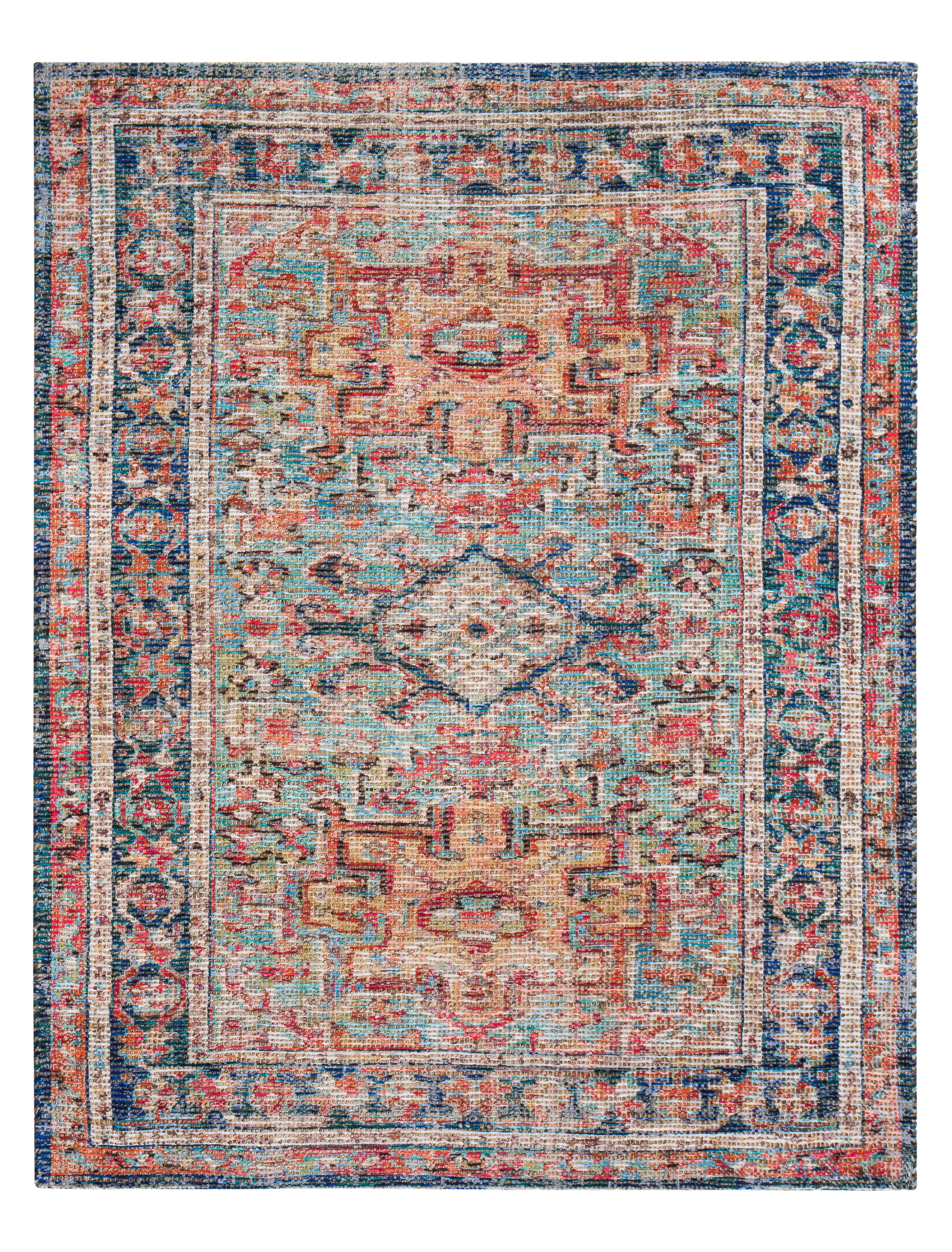 Bungalow Rose Hartville Distressed Handwoven Flatweave Red Blue Area