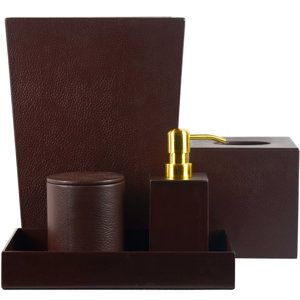 Emilee Genuine Leather 5 Piece Bathroom Accessory Set