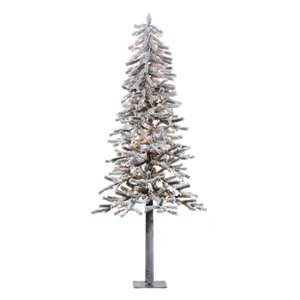 Flocked Alpine 6' White Artificial Christmas Tree with 200 Clear Lights with Stand