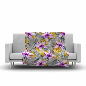 Mmartabc Tropical Flowery Illustration Fleece Blanket